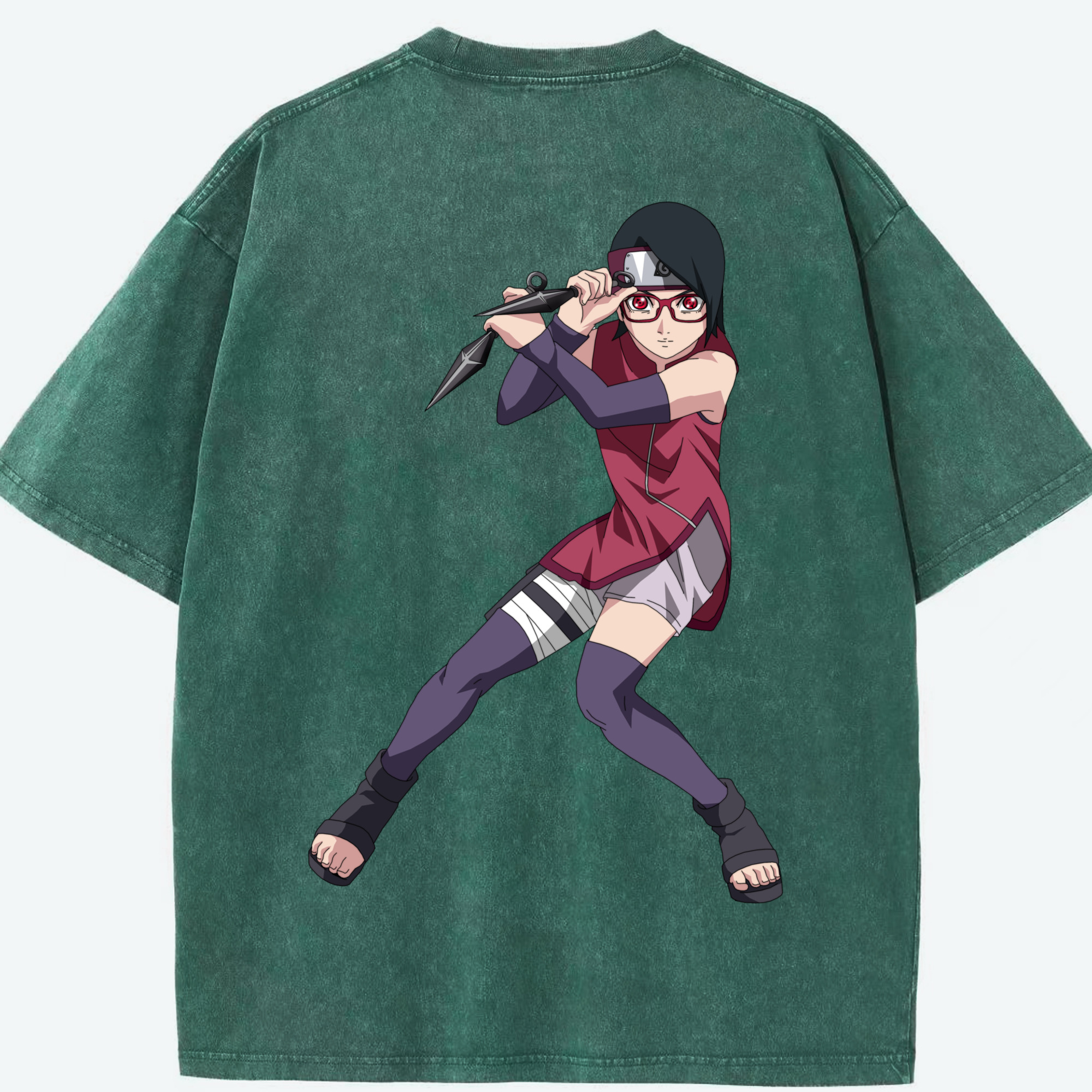 （画像用） NARUTO -ナルト- うちは サラダ Uchiha Sarada 綿100% ヴィンテージ風 半袖Tシャツ（背面プリント）